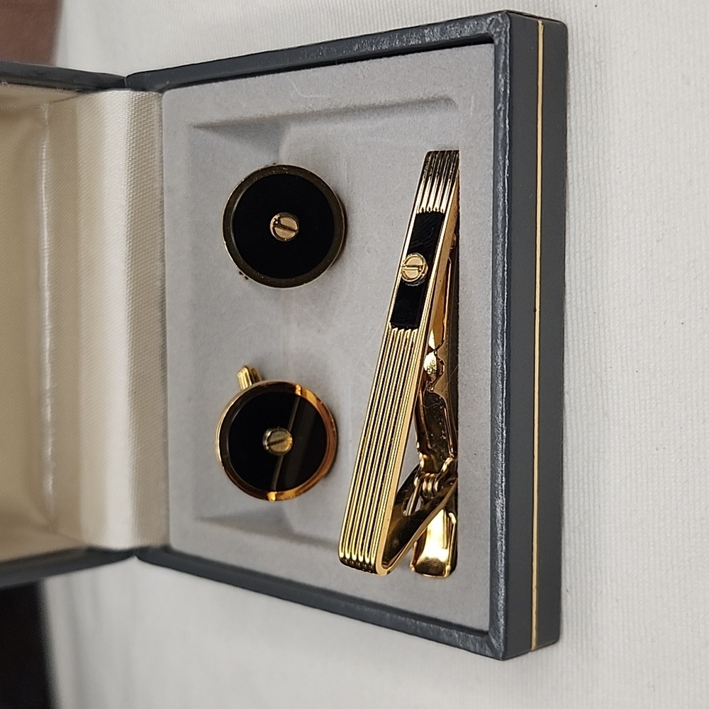 Dunhill cufflinks set Authentic gold plated with black enamel
